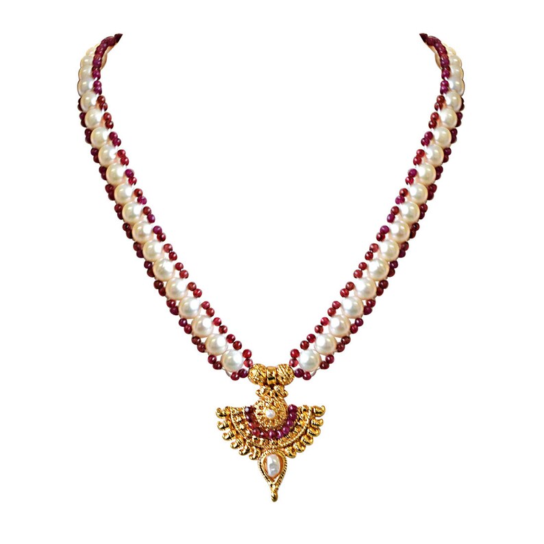 Red Ruby beads and Gold Plated Pendant Necklace and Earring Set for Women SN751 Real Freshwater Pearl