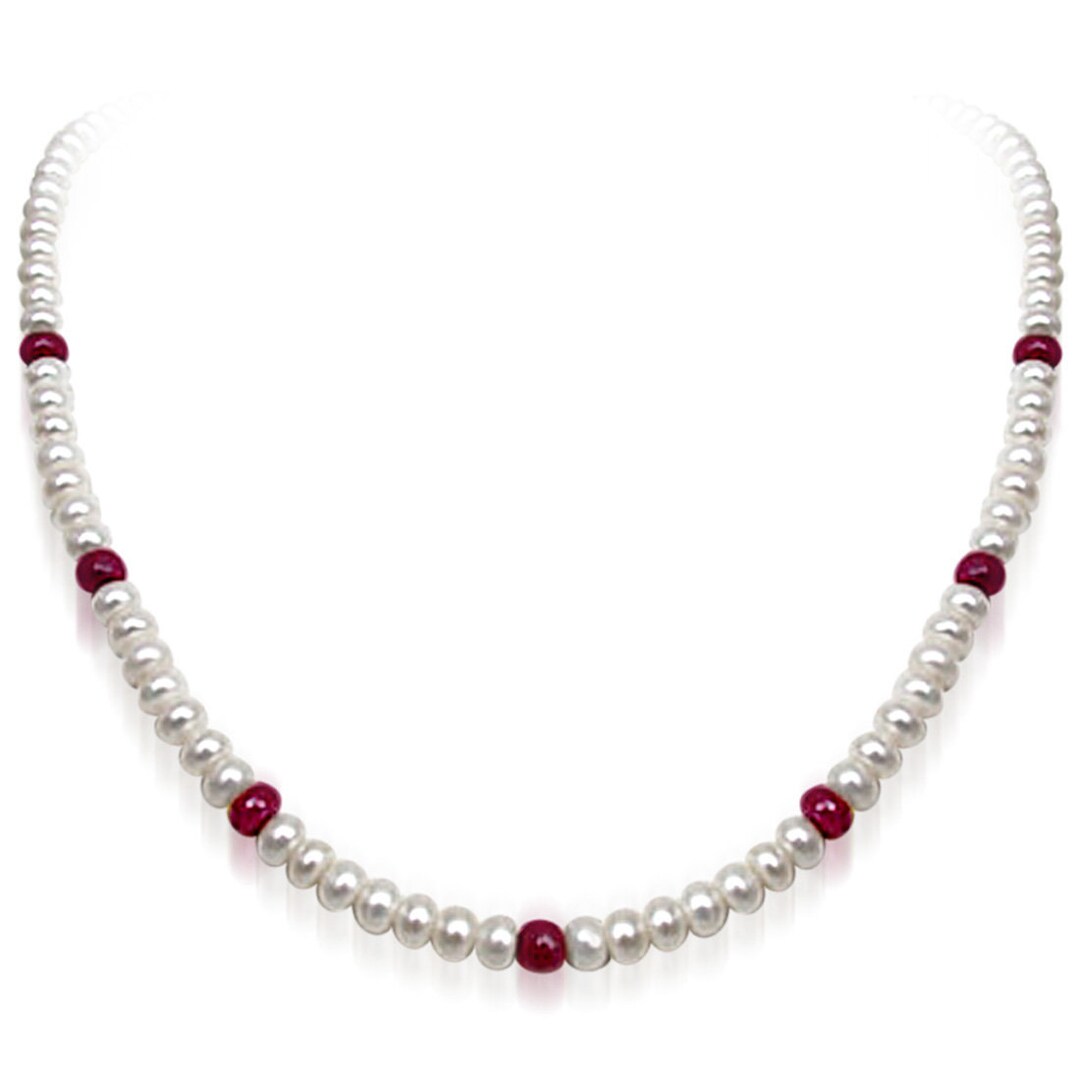 Single Line Real Ruby Beads and Freshwater Pearl Necklace for Etsy