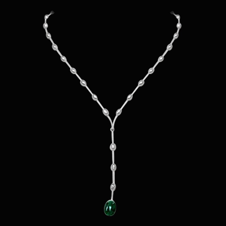 SN222 Untouched Beauty Real Rice Pearl and Oval Emerald Wire Style Necklace for Women