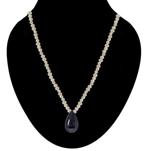 Splendor Siren - Real Drop Blue Sapphire and Freshwater Pearl Necklace for Women shops (SN200)