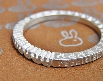 rabbitism ( mille±feuille ) ((( Price is for 1 ring only ))) ... engraved stapmed words letters message sterling silver ring bunny