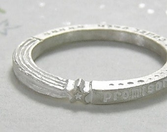 promisor ( mille±feuille ) ((( Price is for 1 ring only ))) ... engraved stapmed words letters message sterling silver ring