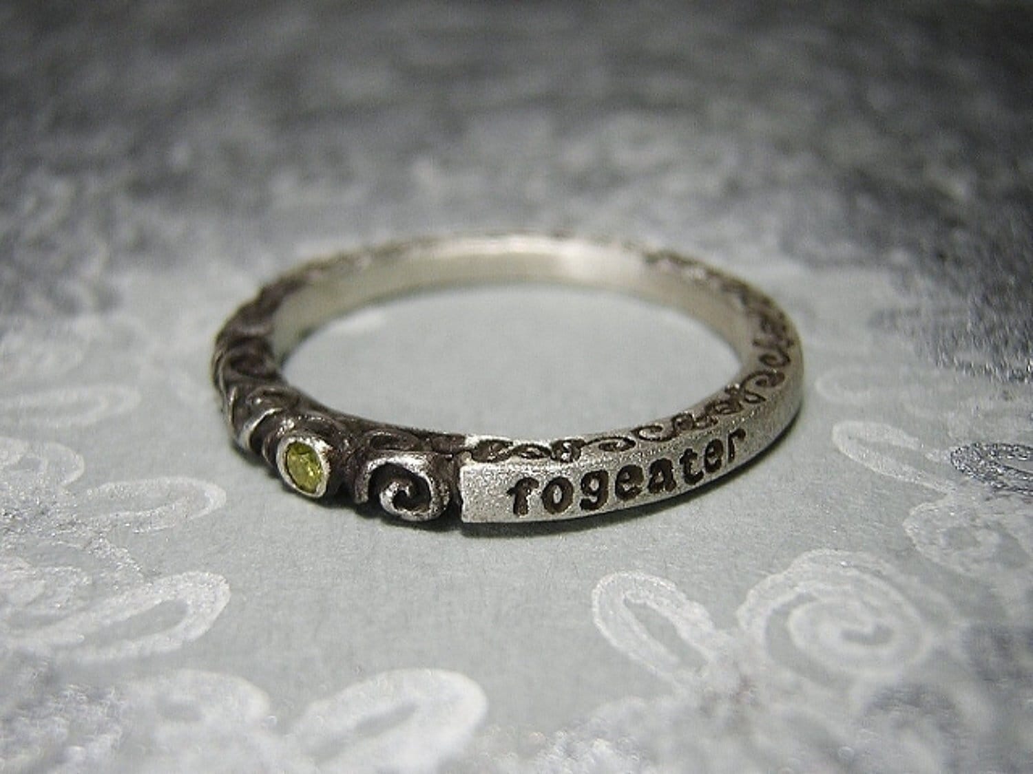 fogeater ( mille±feuille ) ((( Price is for 1 ring only ))) ... engraved stapmed words letters message yellow diamond sterling silver ring