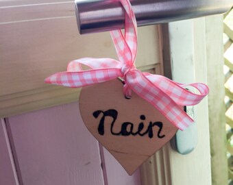 Personalised Nain rustic hessian hanging hearts