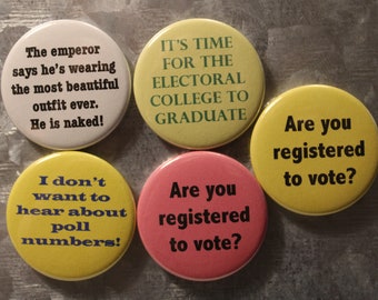 Political/Election Magnets and Buttons: Electoral College, Poll Numbers, Voter Registration, Etc