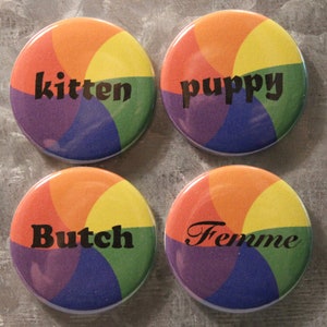 Rainbow Kitten Puppy Butch Femme Buttons and Magnets