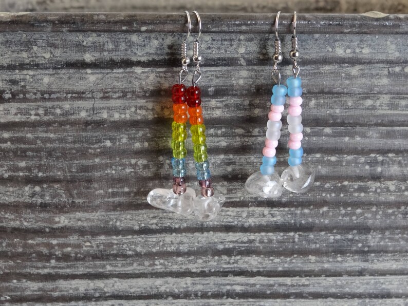 Queer Rainbow or Transgender Pride Flags with Quartz Earrings image 1