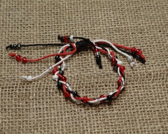 Adjustable Red, White and Black Hemp Bracelet