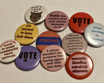 Political Feminist Buttons and Magnets