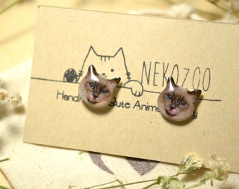 Siamese Cat Studs Earrings,Sterling Silver Earrings,Stainless Steel Earrings,Cat Jewelry,Gift For Cat Mom,Cat Owner,Gift For Cat Lover