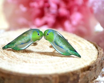 Pacific Parrotlet earrings handmade Tiny jewelry with linen cotton bag