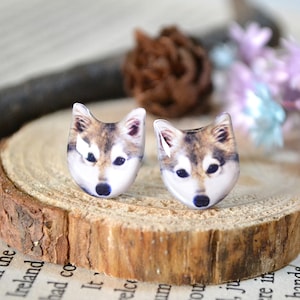 Puces d'oreilles pour chien Husky, boucles d'oreilles en argent sterling, boucles d'oreilles en acier inoxydable, bijoux pour chien, cadeau pour propriétaire de chien, cadeau pour amoureux des chiens