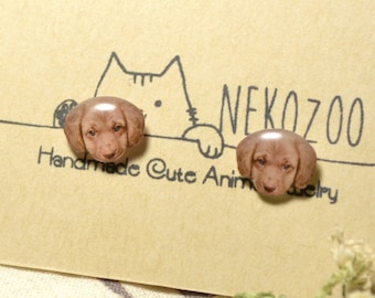 Brown Dachshund Stud Earrings, Hypoallergenic Surgical Steel