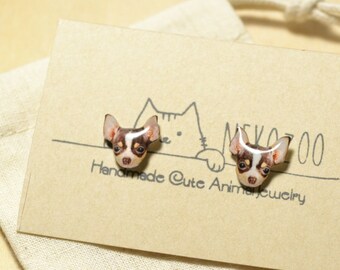Handmade Chihuahua Dog Stud Earrings, Hypoallergenic Steel