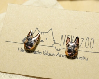 German Shepherd Dog earrings handmade Tiny jewelry with linen cotton bag