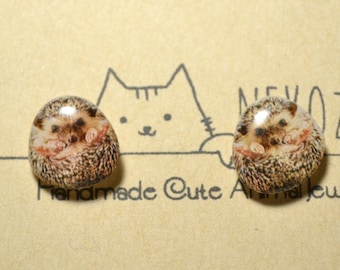 hedgehog earrings handmade Tiny jewelry with linen cotton bag