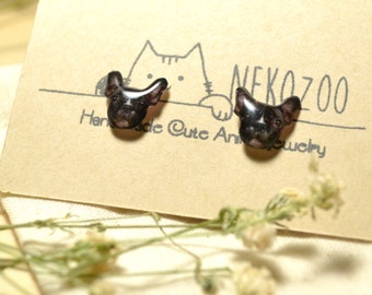 French Bull Dog earrings handmade Tiny jewelry with linen cotton bag