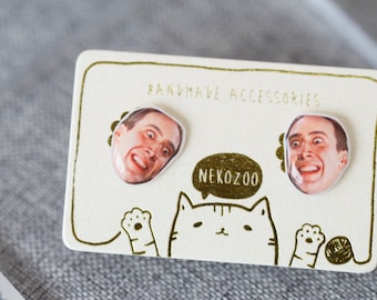 Nicolas Cage - MEME earrings - Funny earrings - TikTok Instagram - surgical steel earrings handmade Tiny Jewelry with wrapping bag