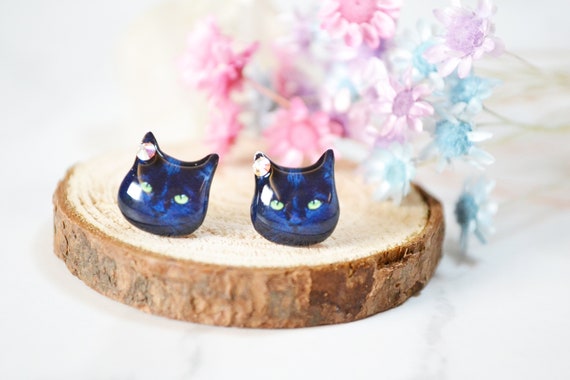Boucles D'oreilles Tête De Chat Yeux Verts - Neuf Sans Emballage - Style Mignon Et Fantaisie