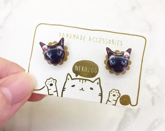 Siamese Cat Studs Earrings,Sterling Silver Earrings,Stainless Steel Earrings,Cat Jewelry,Gift For Cat Mom,Cat Owner,Gift For Cat Lover