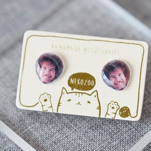 Bob Ross - MEME earrings - Funny earrings - TikTok Instagram - Fun Gift - Sterling Silver Studs Earrings - Stainless Steel Earrings