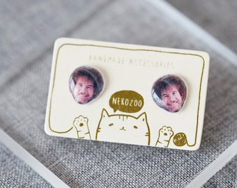 Bob Ross - Boucles d'oreilles MEME - Boucles d'oreilles amusantes - Instagram TikTok - Cadeau amusant - Boucles d'oreilles en argent sterling - Boucles d'oreilles en acier inoxydable