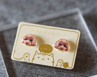 Toy poodle Dog earrings handmade Tiny jewelry with linen cotton bag