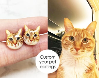 Customize Pet Studs Earrings, Cat Custom Earrings, Dog Custom Earrings, Cat Lover Gifts, Dog Lover Gifts, Pet memorial Gifts