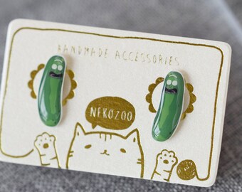 Rick and Morty - Pickle Rick - Funny earrings - TikTok Instagram - surgical steel earrings handmade Tiny Jewelry with wrapping bag