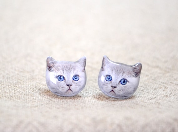 British Shorthair Cat Cute Earrings Tiny Jewelry Handmade Etsy
