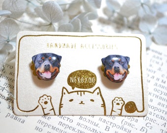 Rottweiler Dog earrings handmade Tiny jewelry with linen cotton bag