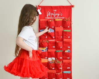 XL Personalised Cotton Hanging Advent Calendar - RED