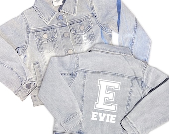 NEW Personalised Kids/Baby/Toddler Denim Jackets Light Blue Wash Stretch (9 design options)