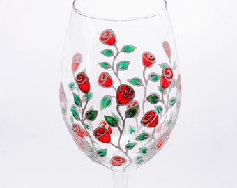 Rose Wedding Glasses Personalized Bridesmaid Gift, Custom Wine Glasses Personalized, Painted Wine Glass Gift for Mom, Bridesmaid Glasses Red