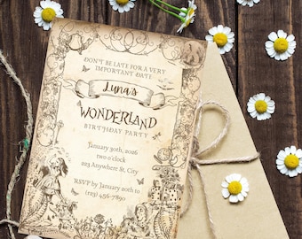 Wonderland Vintage Birthday Party - Invitation Template