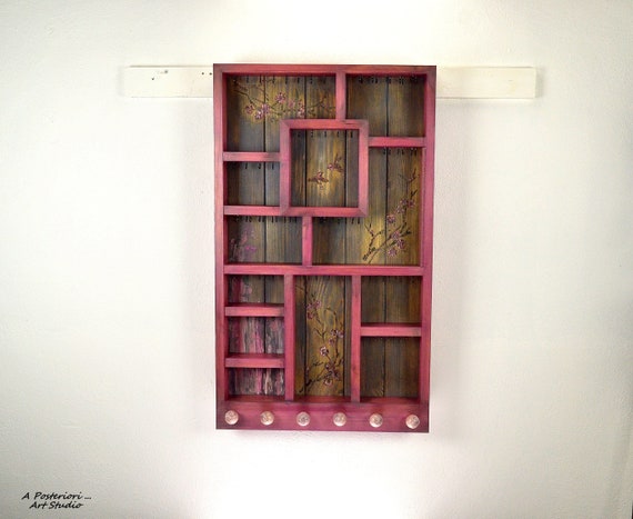 Hanging Wooden Mounted Jewelry Organizer Wall Display Cabinet Etsy