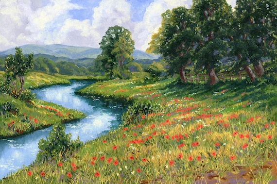 RIVERSIDE FLOWER MEADOW  - Original oil painting by Armand Foster - 20" x 30"