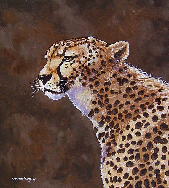 CHEETAH! - Original portrait in oils on stretched canvas by Armand Foster - 20" x 18"