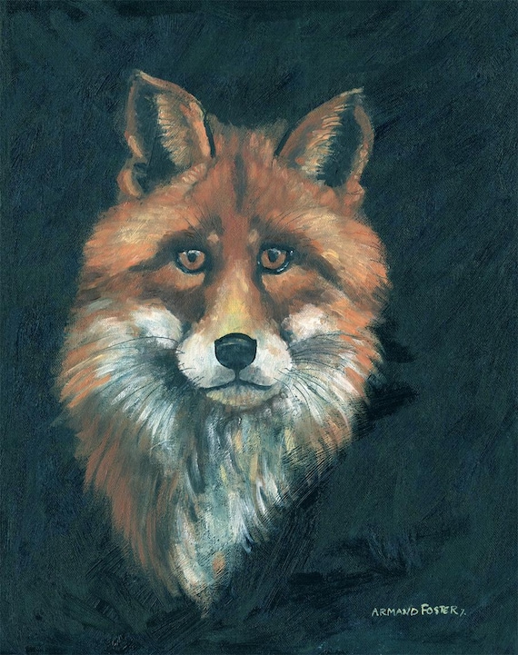 STUNNING FOX STUDY - Original oil painting on stretched canvas by Armand Foster 20" X 16"