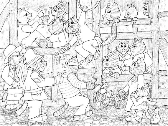 THE CAT BURGLAR - Cartoon drawing for you to colour from downloadable image - By Armand Foster