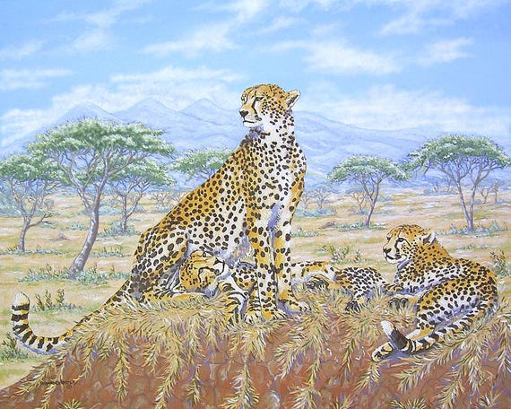 CHEETAH AND CUBS - Original oil painting by Armand Foster