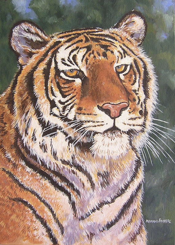 TIGER, TIGER!  - Original oil study on stretched canvas by Armand Foster - 14" x 10"
