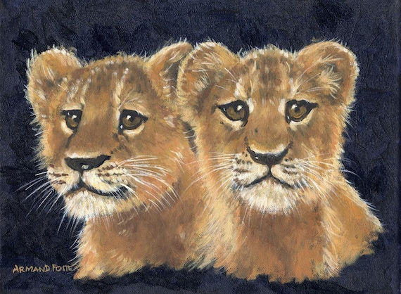 LION CUBS - Stunning original oil study on stretched canvas by Armand Foster - 12" x 16"