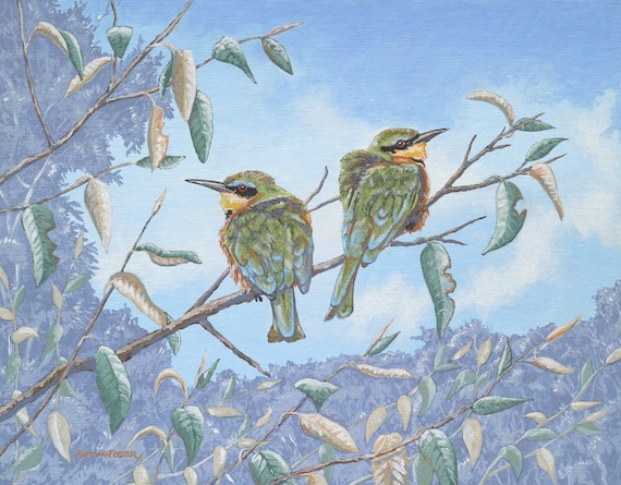 LITTLE BEE EATERS in East Africa - Beautiful original oil on canvas board by Armand Foster - 18" x 14"