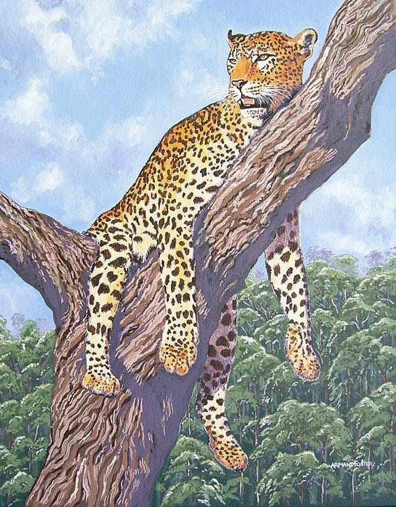 RESTING LEOPARD  - Original oil painting on stretched canvas by Armand Foster - 20" x 16"