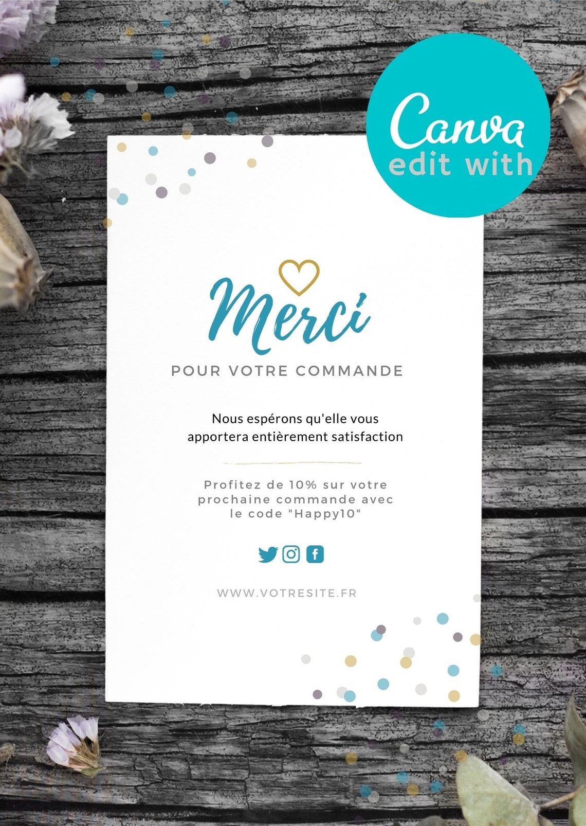 Merci pour votre commande carte de remerciement Template  Etsy.de