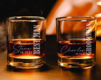 Engraved Whiskey Rock Glasses for Groomsmen, Personalized Whiskey Glasses for Best Man, Personalized Wedding Party Whiskey Glasses