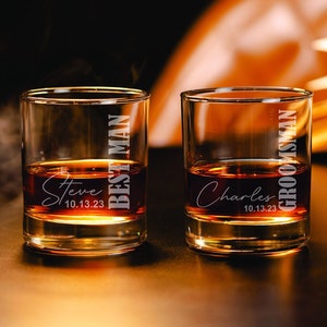 Engraved Whiskey Rock Glasses for Groomsmen, Personalized Whiskey Glasses for Best Man, Personalized Wedding Party Whiskey Glasses