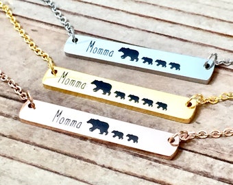 MAMA Bear Necklace, MOTHER'S DAY Gift, Mom Necklace Horizontal Bar Necklace, Mothers Day Jewelry, Gift for Mom, New Mom Gift, Newborn Gift