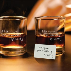 Custom Handwriting Engraved Whiskey Glass - Personalized Bottom Rock Glass with Your Handwritten Message